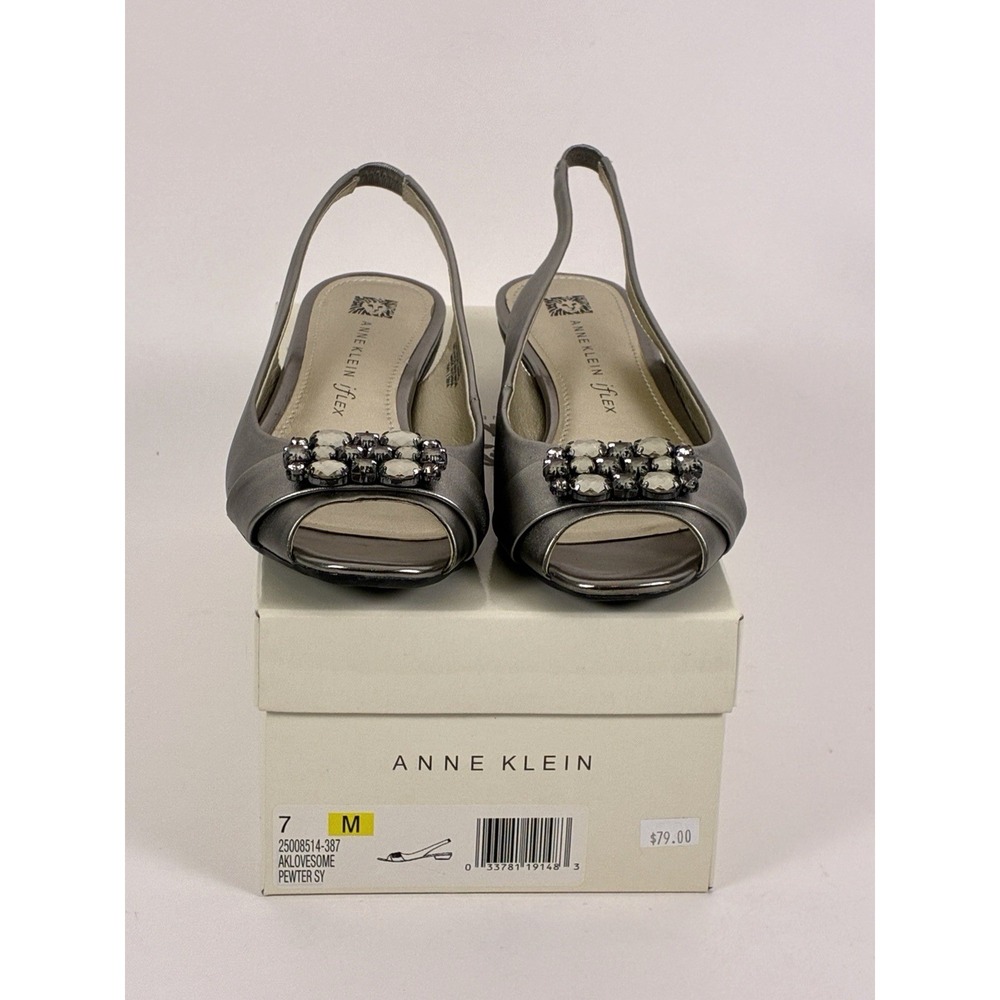 Anne Klein Aklovesome Pewter Metallic Sling Back Shoes iflex Size 7M Comfort - Picture 2 of 15